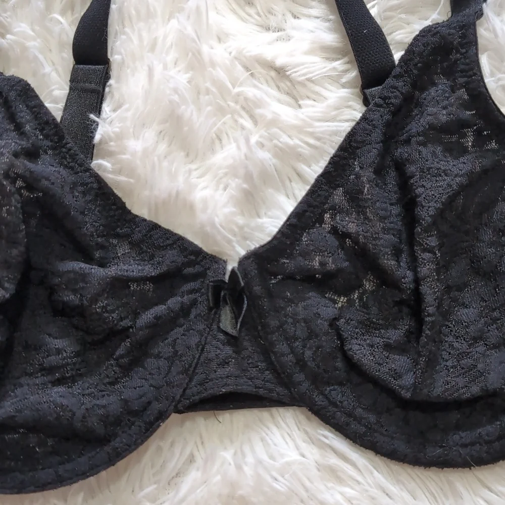 Wacoal Black Nylon Sheer Stretch Lace Unlined Underwire Full Cup Bra Size 34D